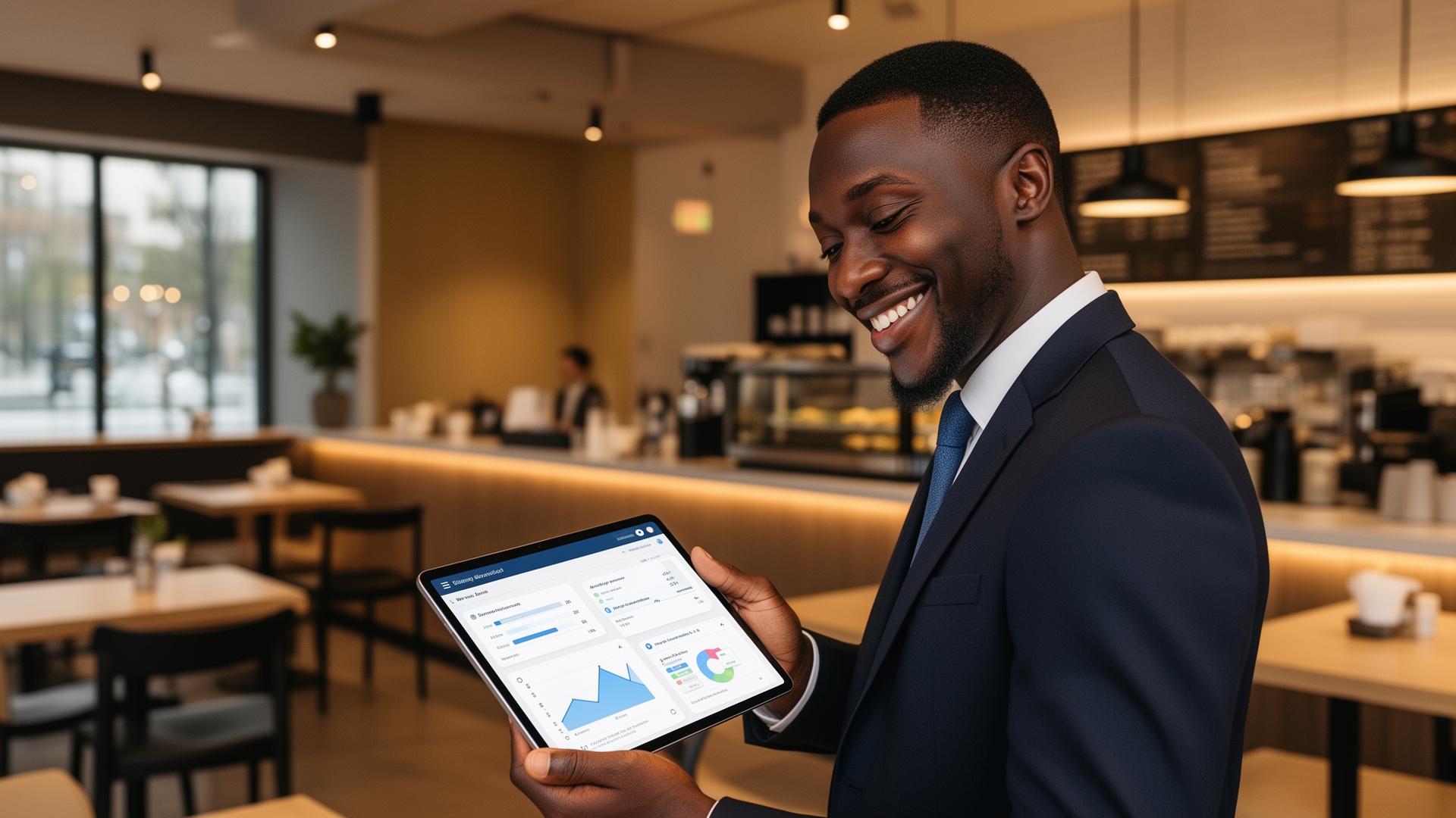 A business owner going through orders on a tablet